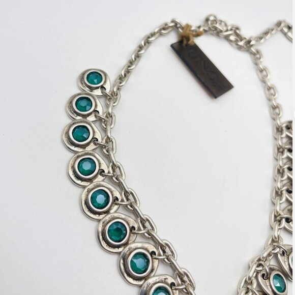 UNO de 50 Tizoc Necklace Multi Dangle Silver Choker Chain Blue Crystals Charms - Picture 9 of 15